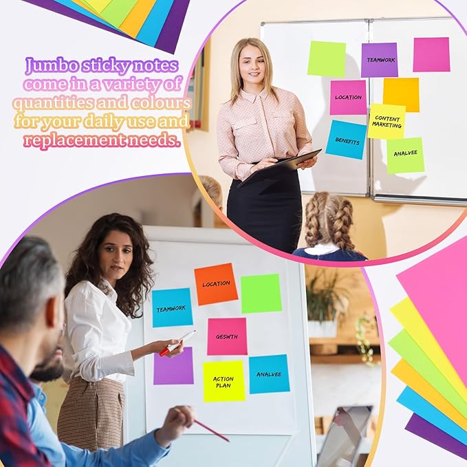 Zubebe 12 Pads 11 x 11 Inch Large Sticky Notes Jumbo Bright Colors Sticky Notepads Self Stick Note Square Memo Post Stickies for Office School, 25 Sheets/pad