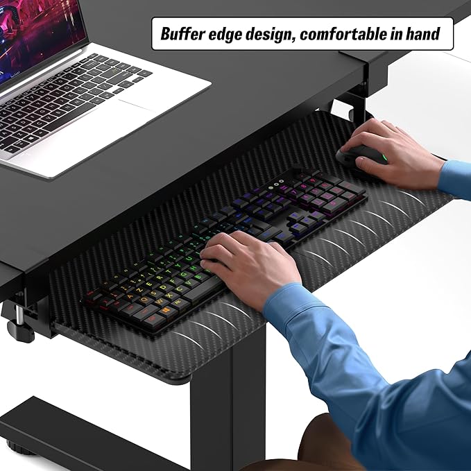 ERGOMAKER Keyboard Tray Under Desk, Pull Out Keyboard Tray with C Clamp Mount, 25.6" (29.7" Including Clamps) x 11.8" Slide-Out Computer Drawer for Typing, Keyboard & Mouse Tray, Black Carbon Fiber