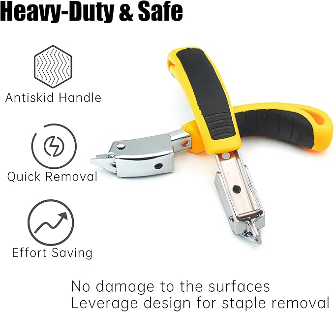 GEARLINTON Staple Remover Heavy Duty Tack Puller with Double Pronged Head, Industrial Staple Remover Upholstery Tool for Furniture, Floor, Carpet, Carton (Red Handle)