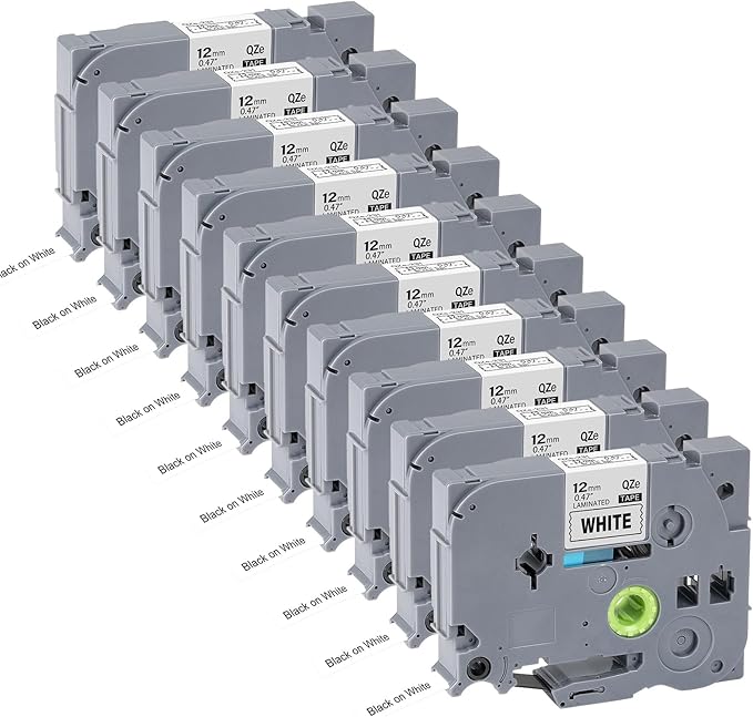 10pack 12mm 0.47'' TZe TZ Tape Laminated White Label Maker Tape Replacement for Brother P Touch Label Tape TZe-231 TZe231 Compatible with Brother PT-D210 PT-D220 PT-H110 PT-D410 PT-P710BT