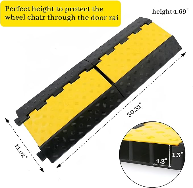 Rubber Cable Ramp Cable Protector Ramps Wire Hose Protective 3 Channel Traffic Rubber Plastic Cord Cover Speed Bump for Asphalt Concrete Gravel Driveway Outdoor, 1 Pack