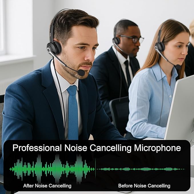 Voistek USB Headset with Microphone for Laptop/PC, Wired Business Headphones with Noise Cancelling Mic, in-Line Volume Control for Call Center,Work from Office Home, Teams, Zoom, Skype
