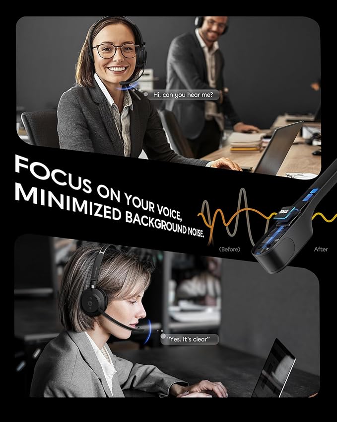 Rownfusny Bluetooth Headphones Wireless Headset with Mic for Work-V5.3 Computer Headsets with Noise Reduction Microphone, 2.4Ghz USB Dongle & Mute Button for PC, Laptop, Office, Home