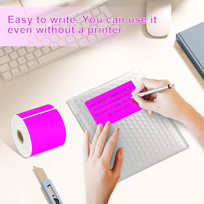 YOULAISHI 3 X 5 Inch Printable Waterproof Rectangle Color Coding Labels, 300 Per Roll Adhesive Color Coding Stickers for Bar-Codes, Address, Small Business Labeling, Fluorescent Purple