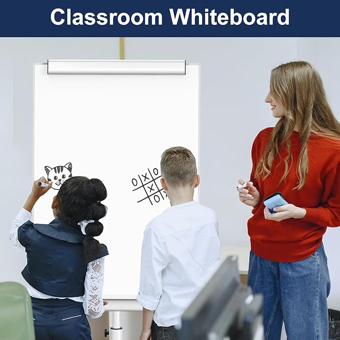 TSJ OFFICE Mobile Standing Whiteboard - 40 x 26 Inches Dry Erase Magnetic White Board with Stand Flipchart Easel Height Adjustable