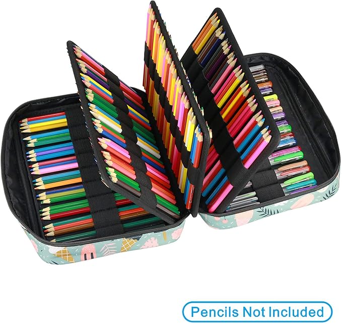 YOUSHARES Colored Pencil Case 220 Slots Pen Case Organizer With Handy Wrap & Zipper, Multilayer Holder for Prismacolor Colored Pencils & Gel Pen (Ice-Cream)