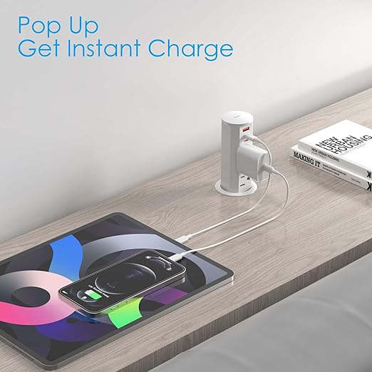 ANNQUAN 2 inch Space Saver Pop Up Outlet for Countertop with PD20W USB Ports,2 Outlets Tamper Resistant,Splashproof Pop Up Socket,Desk Power Grommet for Home Office Kitchen White (ETL Listed)