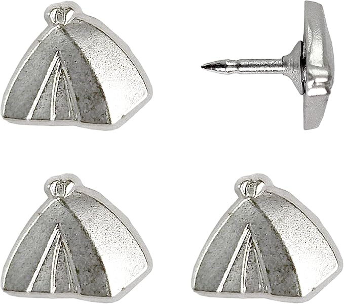 Tent Push Pins - Silver Camping Tent Pin - for Cork Board, Maps, or Lapel Pin Use - Designed in USA - Set of 4