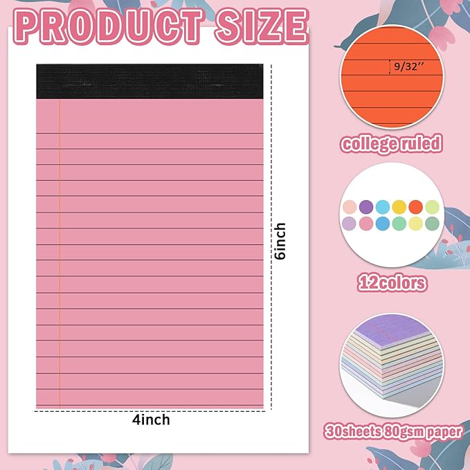 gisgfim 12 PCS 4" x 6" Small Legal Pad College Ruled Lined Mini Legal Pad 80 GSM Colorful Law Memo Pads 30 Sheets Memo & Scratch Pads for Home Office School Work Business To Do List Grocery List