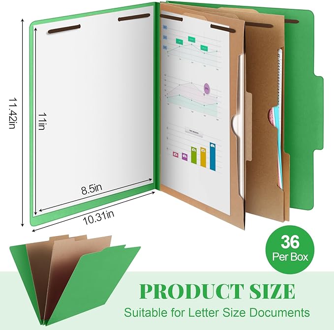 Skyygemm 36 Pcs Classification Folders Letter Size, 2 Pocket Dividers Pressboard File Folder with Fasteners, Expanding File Organizer Bulk for Teachers, Clergy, Office, Church, Christmas (Green)
