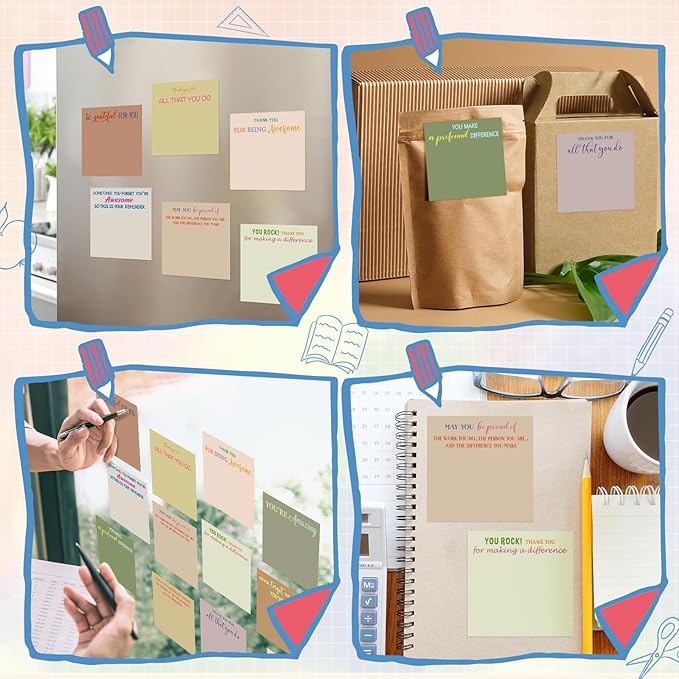 Yinder 24 Pcs Employee Appreciation Sticky Notes New Year Gift Bulk Motivation Sticky Note Pads Inspirational Gift for Teacher Nurse Staff Coworker Office Supply 3 x 3'' (Appreciation,Boho)