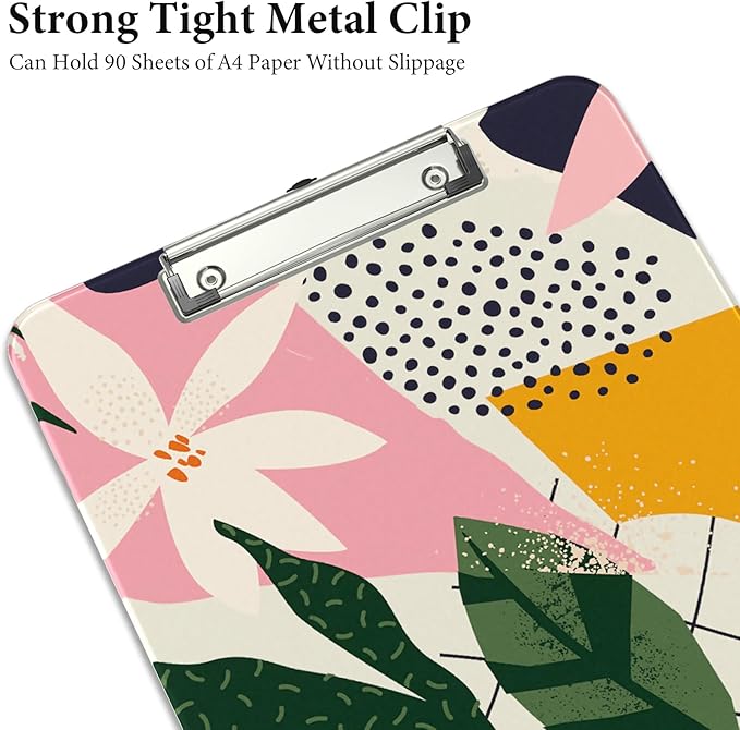 Rimilak Plastic Clipboards with Metal Clip, A4 Letter Size 9 x 12.5 in, Office Decorative for Students Women Men and Kids, Cute Custom Pattern, Abstract Leaves