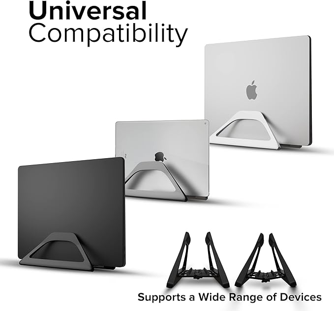 Elestoria Aluminum Vertical Laptop Stand with Gravity Auto-Lock – Adjustable Laptop Holder Vertical fits MacBook Pro/Air, Chromebook & Gaming Laptops up to 17.3" – Space-Saving Desktop Dock - Black