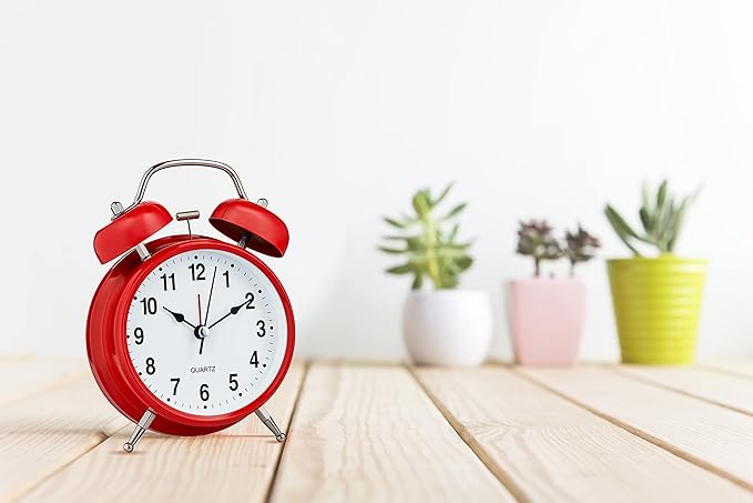 Bernhard Products Analog Alarm Clock 4" Twin Bell Vintage Red Silent Non-Ticking Quartz Battery Operated Extra Loud with Backlight for Bedside Table Desk, Retro Clocks Old Fashioned for Heavy Sleepers