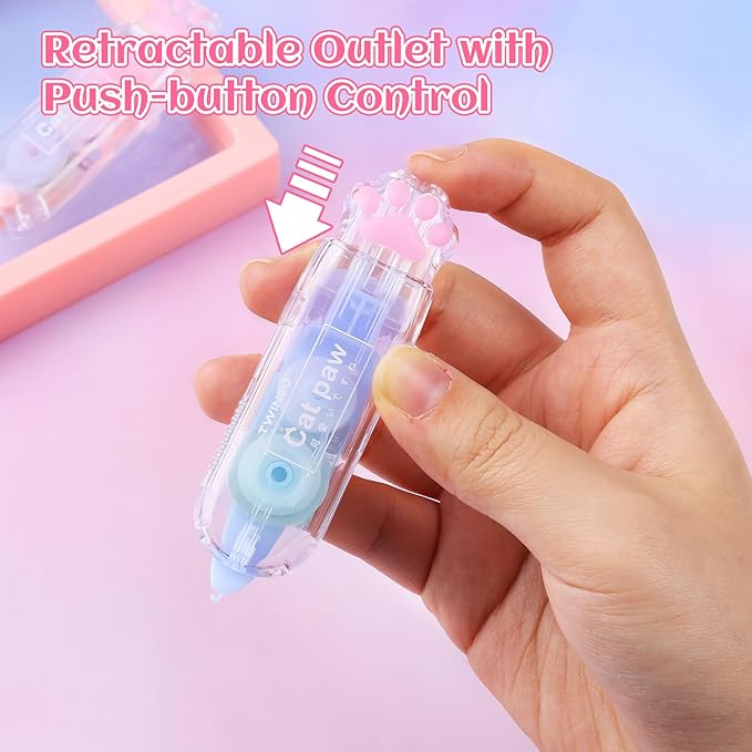Kogcmeetl 3 Pack White Out Correction Tape, Cute Retractable Correction Tape, Kawaii Cat Paw White Out Tape for Cat Lovers Students and School Office Supplies