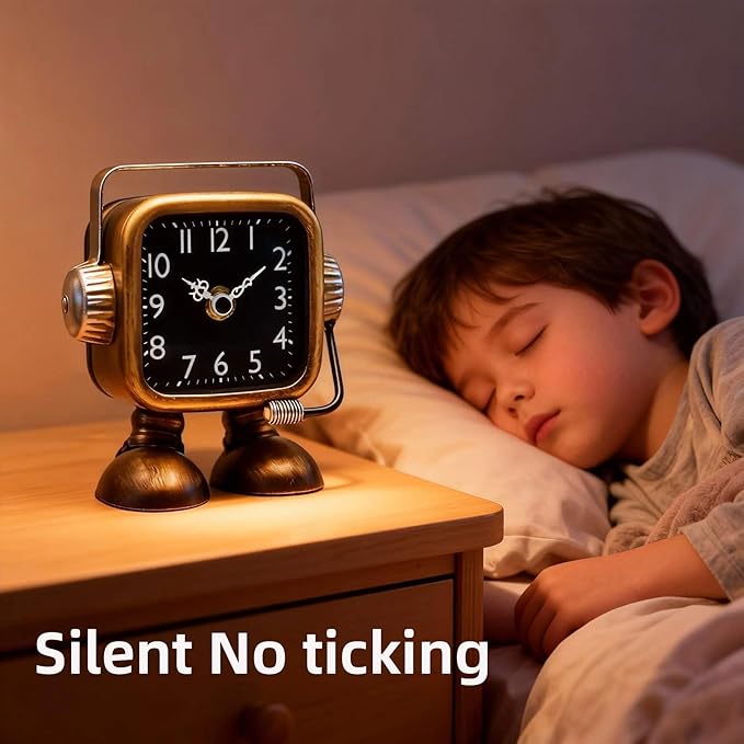 YOUKI Retro Steampunk Style Robot Table Clock,Industrial Style Desk and Shelf Clocks,Decorative Battery Operated,Silent Non-Ticking Clock for Office, Living Room or Bedroom