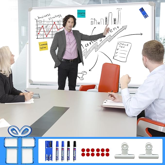 Dry Erase Board with Stand - 72x40 Double Sided Large Standing Whith Board, Mobile Whiteboard on Wheels for Home Classroom Office, Rolling Magnetic Whiteboard Easel for Meeting, Training