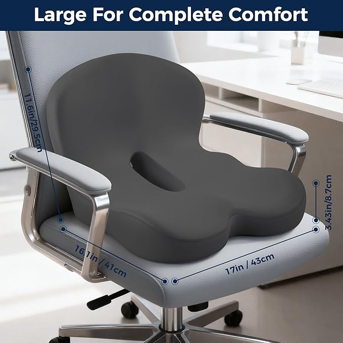 Seat Cushion, Office Chair Cushions for Tailbone Relief, Seat Cushions for Office Chair with L-Shaped Ergonomic Design, Memory Foam Chair Cushion for Long Sitting Office Worker(Dark Gray)