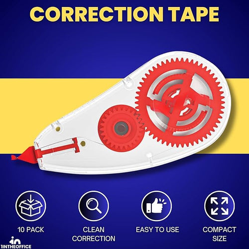 1InTheOffice Correction Tape, Tape Roller, White, 0.2" x 315", 10/Pack