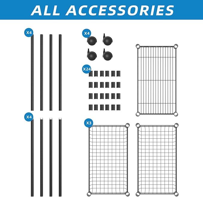 3 Tier Rolling Cart Service Cart Wire Basket Shelf Storage Trolley Shelf 2 Bottoms for Choose(Castor or Leveling Feet) for Office,Kitchen,Black(23.23" L x 13.11" W x 32.28" H)