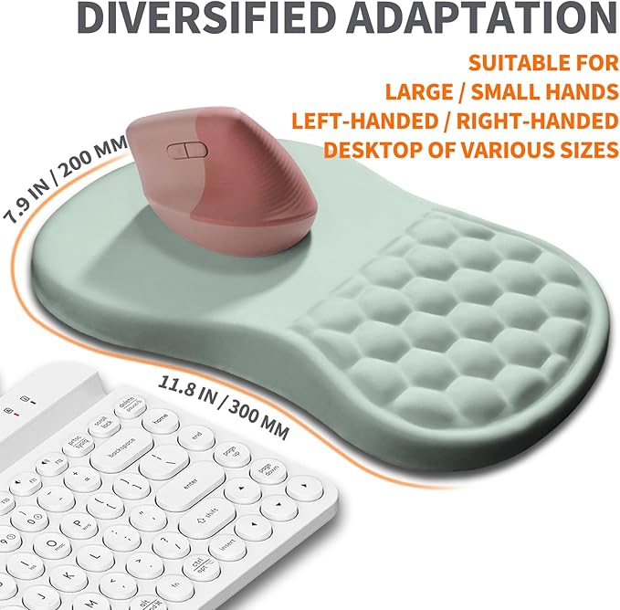 Ergonomic Joint Wrist Support Mouse Pad with Memory Foam Cushion Massage Bump, Carpal Tunnel Pain Relief Mousepad Slope Design for Wrist Rest, 11.8x7.9 in, LightCyan