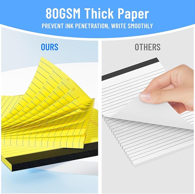 Ciphyfee 6pcs Legal Pads 8.5 x 11, Notepads 8.5 x 11.75 College Ruled Notebook, Writing Pads of Paper, Yellow Note Pads, Memo Pad Papers Perforate Legal Notepads Narrow Ruled Line,30 Sheets/Pack