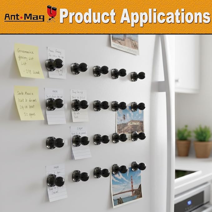 Ant Mag Magnetic Push Pins, 72 Pack Strong Whiteboard Magnets for Fridge, Maps, Office, Kitchen & Classroom Black