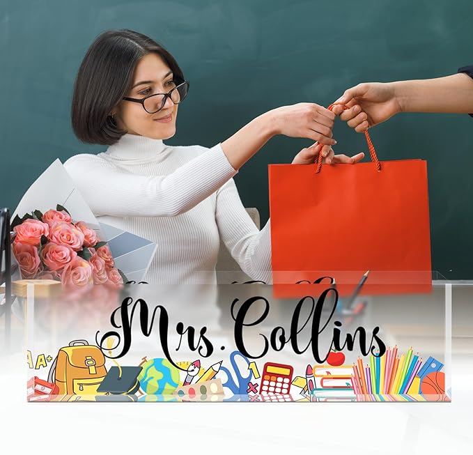 Custom Name Plate for Desk, Employee Appreciation Gifts, Office Decor, Acrylic Personalized, Desk Accessories, Funny Gifts for Coworkers Boss Teacher (Teacher A)