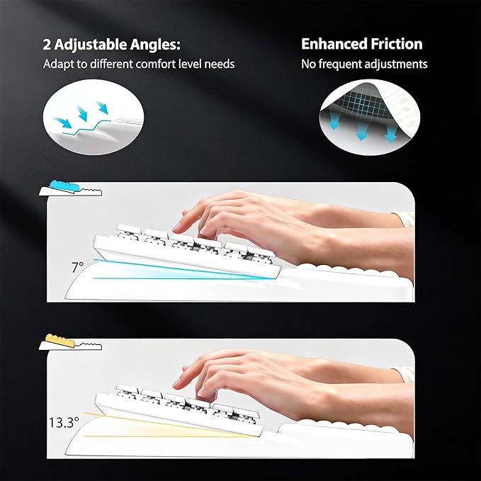 Wrist Rest for Keyboard, Ergonomic Keyboard Stand with Wrist Rest, Soft Memory Foam Wrist pad with Non-Slip Base & Dust Brush, Comfort for Office, Work, Gaming- White