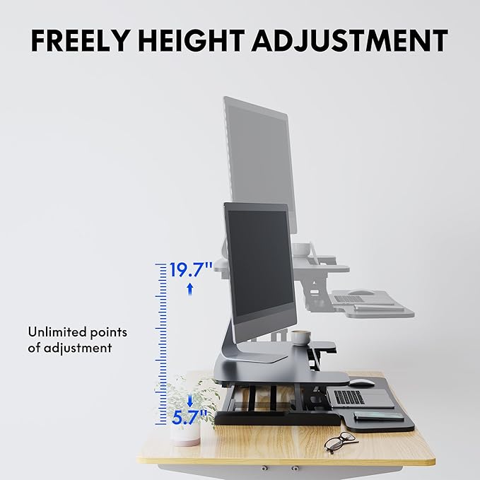FLEXISPOT Motorized Standing Desk Converter 32" Black Electric Height Adjustable Stand up Desk Riser with Quick Release Keyboard Tray