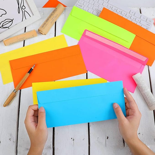 500 Pcs #10 Colored Envelopes Letter Size Business Envelopes Neon Adhesive Standard for Office Check Invoices Letters Letterhead Invitations Announcements 4-1/8 x 9-1/2''(Neon Color)