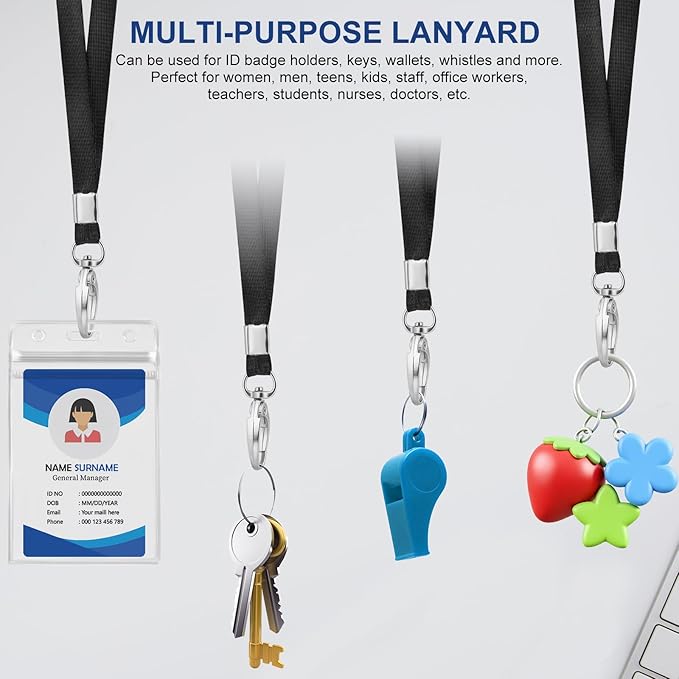 ID Card Holder with Lanyard 30Pcs Clear Vertical Name Tags ID Badge Holders and 30Pcs Flat Neck Lanyards for Cruise Ship Cards Work IDs Office School