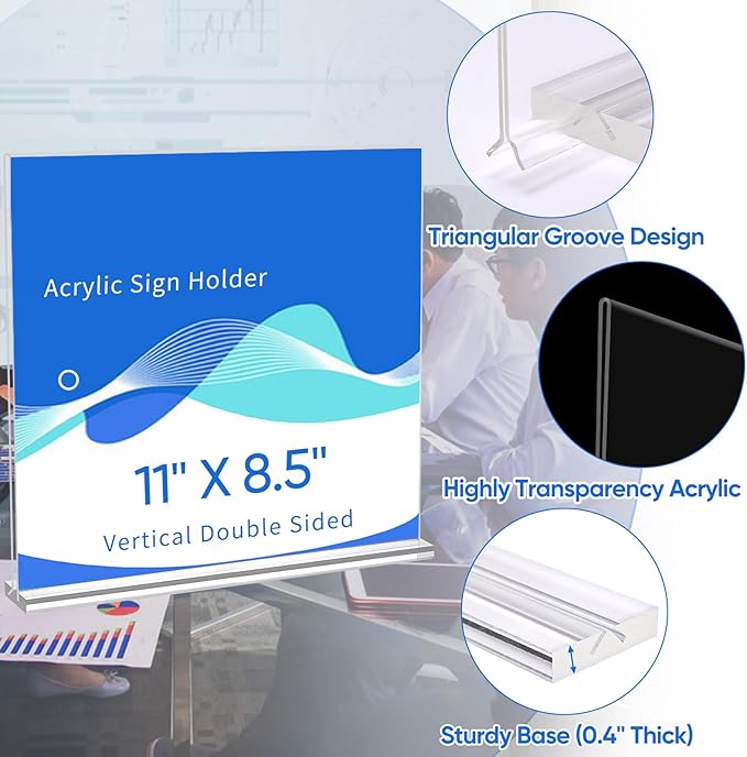 10 Pack Acrylic Sign Holder 11 x 8.5, Horizontal Clear Double Side T Shape Acrylic Table Sign Stands for Displaying, Flyer Holder Paper Card Holder for Office Business Store Mall Restaurants
