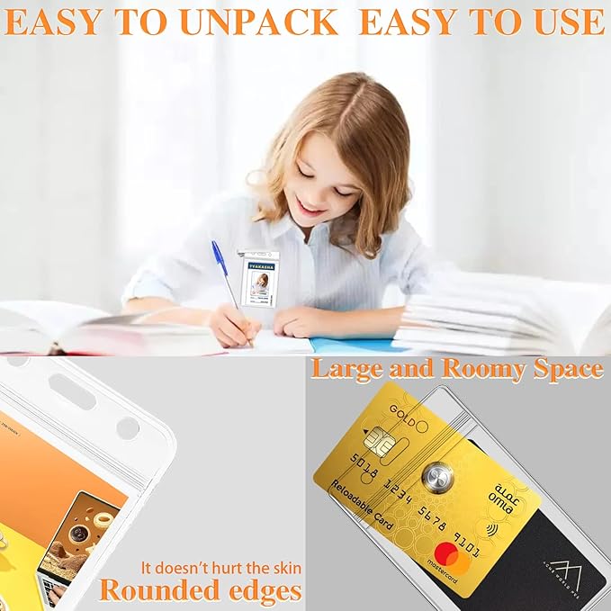 250 Pack Name ID Badge Holder-Plastic Badge Holder for Lanyard, Vertical Extra Thick 3.9" x 2.7" Waterproof Name tag Holder for School/Office/Hospital/Exhibition/Party/Cards Credit Card