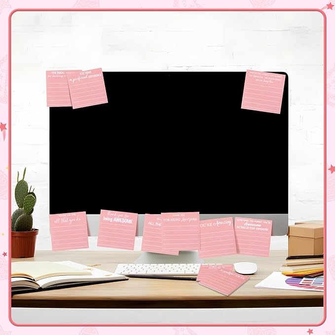 Yinder 24 Pcs Employee Appreciation Sticky Notes New Year Gift Bulk Motivation Sticky Note Pads Inspirational Gift for Teacher Nurse Staff Coworker Office Supply 3 x 3'' (Appreciation,Pink)