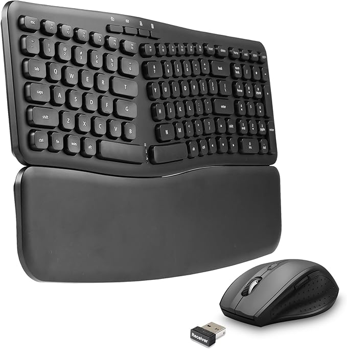 XUANGUI Silent Wireless Computer Keyboard and Mouse Combo with Magnetic Wrist Rest, Ergonomic Cordless Full Size Key Board and 4800 DPI Quiet Mice Set for PC Laptop Tablet, Office and Home Use
