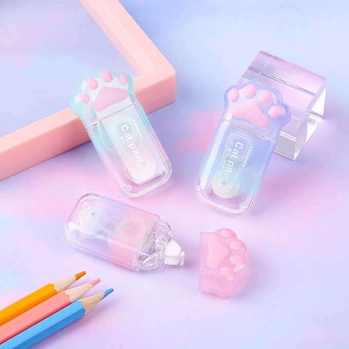 Kogcmeetl 3 Pack White Out Correction Tape, Cute Mini Correction Tape, Kawaii Cat Paw White Out Tape for Cat Lovers Students and School Office Supplies
