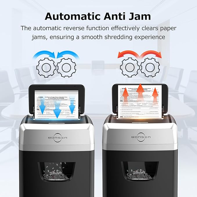 BONSEN 150-Sheet Autofeed Paper Shredder Heavy Duty, 60 Mins Micro-Cut Shredder for Office, 6 Gal Large Capacity Bin P-4 High Security Commercial Document Shredders for Home Office (S3114 New Version)