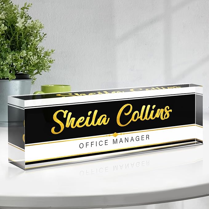 Custom Name Plate for Desk, Employee Appreciation Gifts, Office Decor, Acrylic Personalized, Accessories, Funny Gifts for Coworkers Boss Teacher (Black/White B)