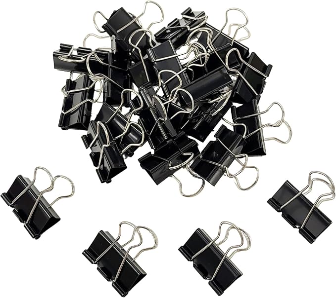 Konilaomu 24Pcs Binder Clips 1.25in Reusable Paper Clamps Clips Binder Paper Clips for Office Supplies, Document Storage, Study Room, School (Black)