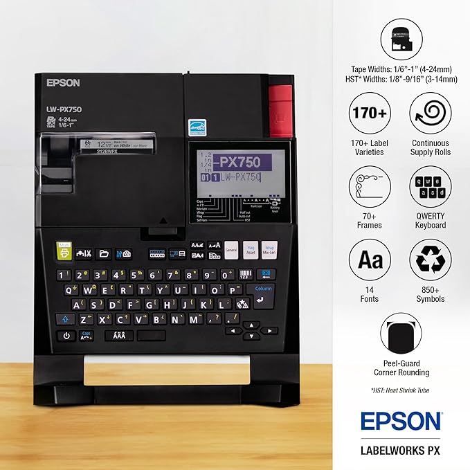 LABELWORKS Epson LW-PX750PCD Industrial Label Maker Kit - Complete Kit with Accessories, Compatible with Large Variety of Tape Types, Portable Handheld Label Printer