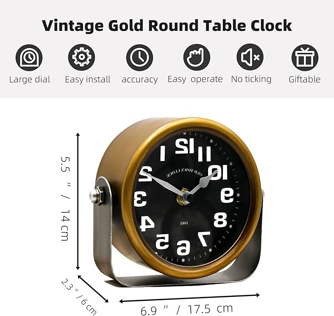 YOUKI Vintage Steampunk Desk Shelf Clocks,Mantle Clock,Decorative Battery Operated Table Top Clock,Quiet Non-Ticking,Small Clocks for Living Room,Bedroom,Office