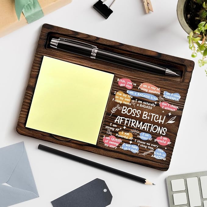 Work Office Decor for Women Sticky Note Holder, Motivational Gifts for Boss Lady, Boss Lady Affirmations Post It Note Dispenser for Office Desk Decor
