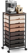 TOOLF Rolling Carts with Wheels, 8-Drawer Utility Cart, Wooden Tabletop Storage Cart for Office, Arts & Crafts, Classroom, Bedroom, Brown