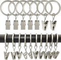 LLPJS 100 Pack Curtain Rings with Clips, Curtain Clip Rings Hooks, Bow Hanger Clips for Hanging Drapery Drapes Bows, Ring 1 inch Interior Diameter, Fits up to 5/8" Rod, Matte Silver