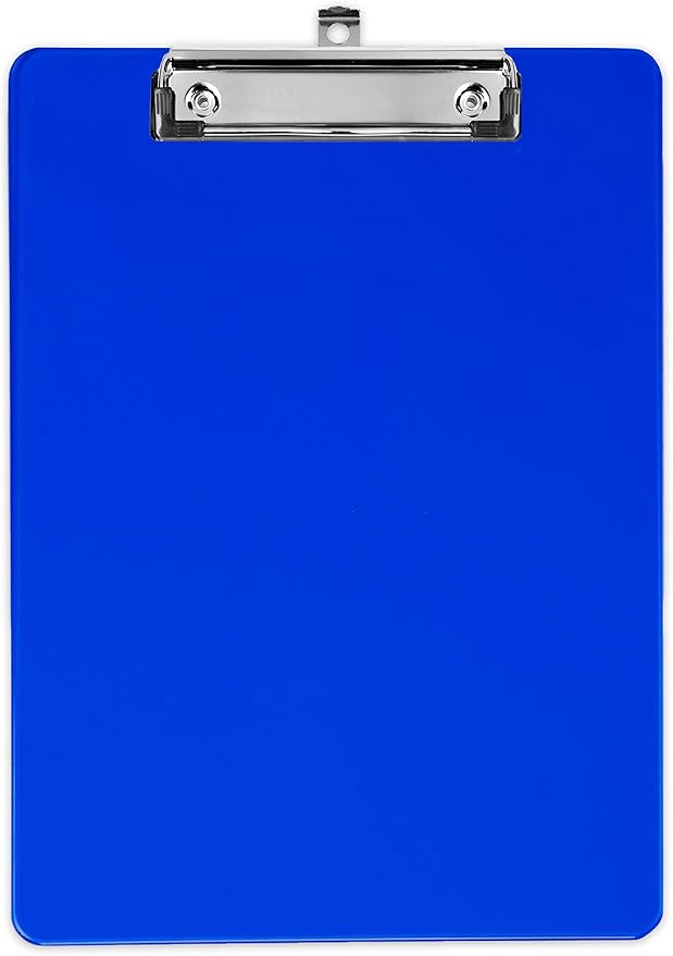 Blue Plastic Clipboard with Low Profile Clip (Pack of 12) - Letter Size Clip Board Blue with Flat Clip, A4 Size Acrylic Clipboard for Boys and Girls | Cute Aesthetic College & Back to School Supplies