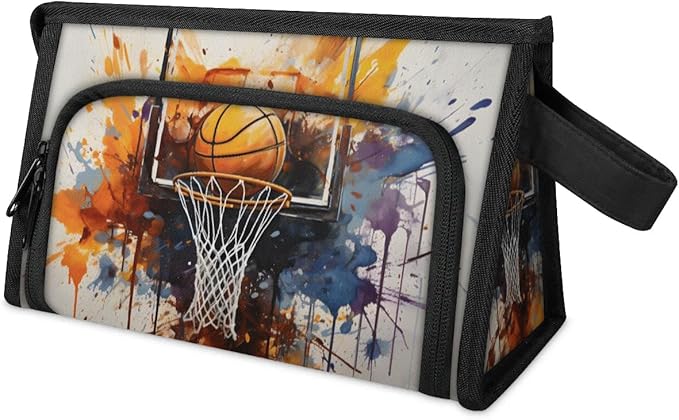 Large Capacity Pencil Case Pouch, Basketball Sport Portable Zipper Pencil Cases Pencil Bag Office Stationery Bag Makeup Bag Desk Organizer for Women Men