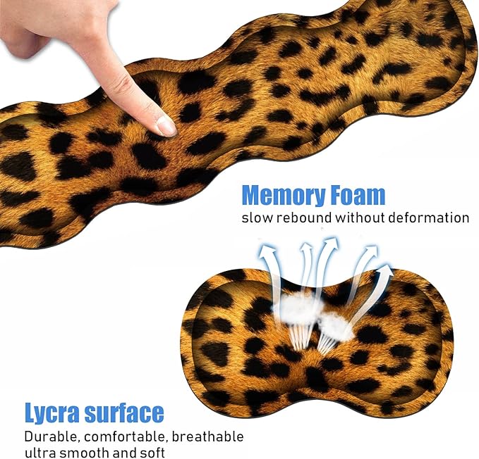 Ergonomic Keyboard Wrist Rest and Mouse Pad Wrist Rest Set, Large XXL Gaming Mousepad 31.5"x 11.8", Memory Foam, Easy Typing Pain Relief, Multifunctional Desk Mat for Office & Home, Leopard Print
