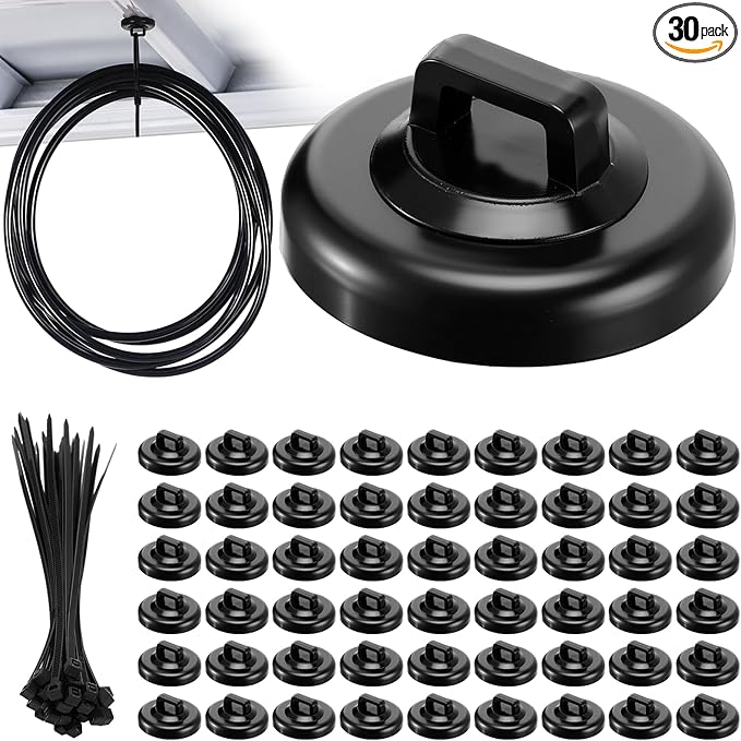 Leinuosen 30 Set Magnetic Zip Tie Mount and Nylon Cable Ties, 23 mm Multipurpose Wire Cable Holder Mount Wire Clips Management Electrical Organization Supplies (Black)