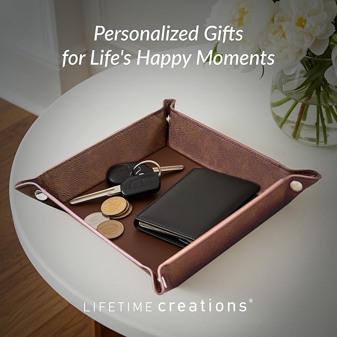 Lifetime Creations Personalized Valet Tray (Gray) - Custom Engraved Vegan Leather Snap Catchall, Gifts for Groomsmen